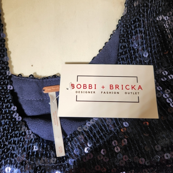 Free People Sequin Crop Top. Size XS Navy Blue. Holiday NWT - Picture 2 of 7